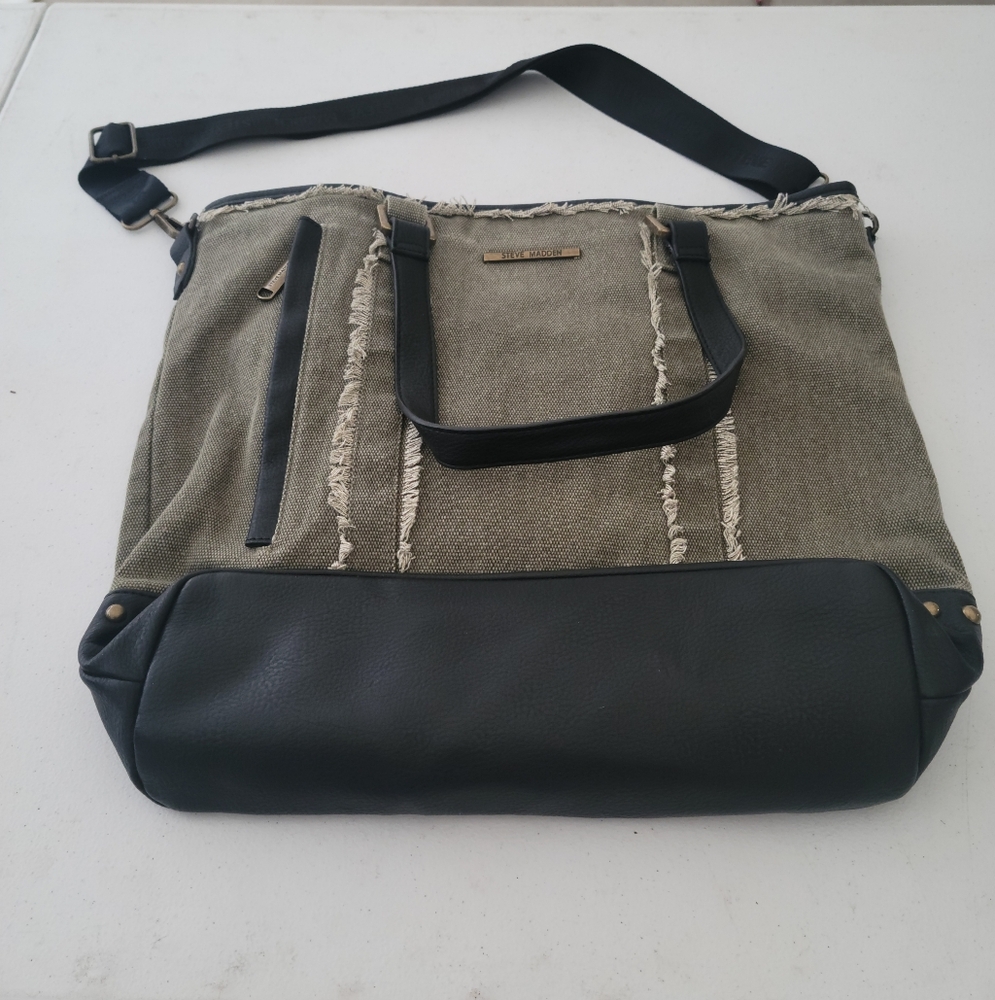 Steve Madden Black and Tan Canvas Tote